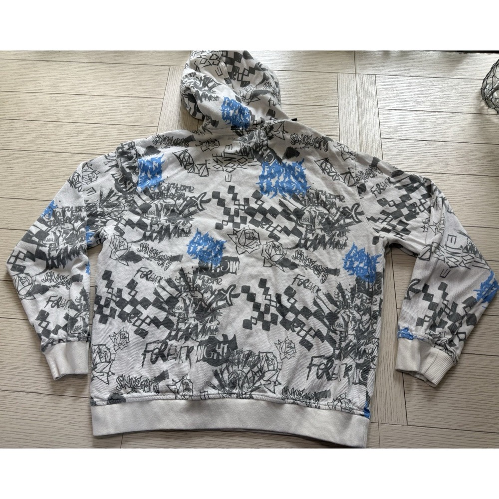 Zara Unisex Graffiti Skater Grunge Hoodie Sweatshirt W/ Pocket Sz M. Blue Black